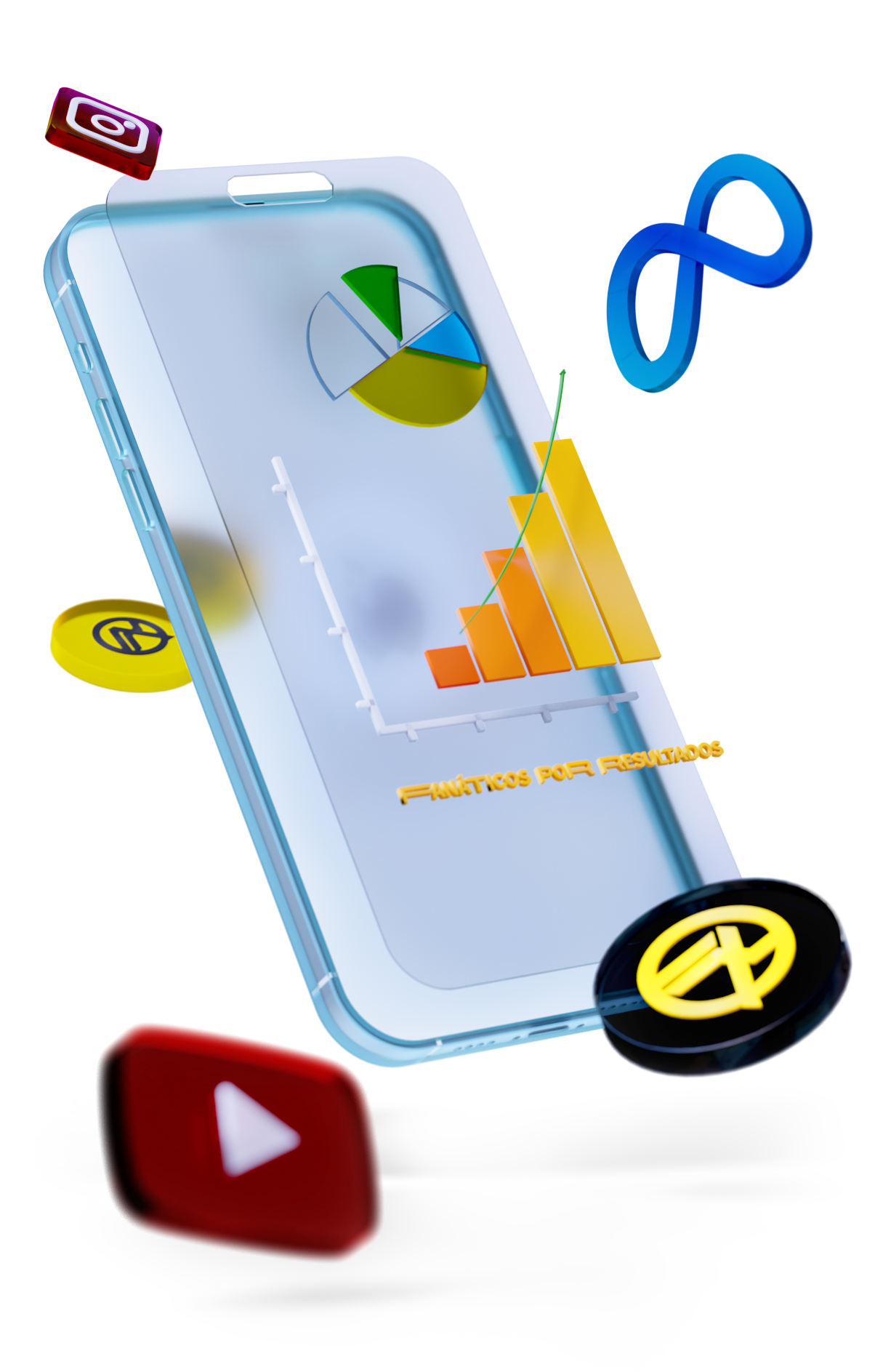 Ilustração com celular e ícones de marketing